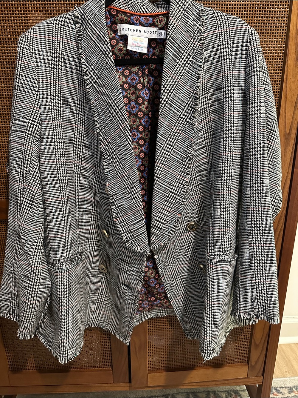 Gretchen Scott Designs Black & White Glen Plaid Double-Breasted Blazer